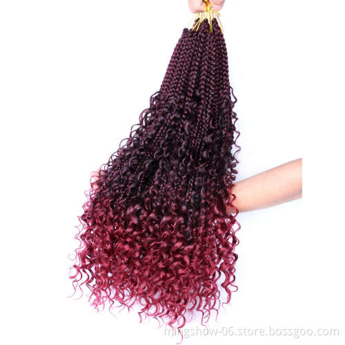100g 24" box braids with curly ends crochet braid hair pre looped twist